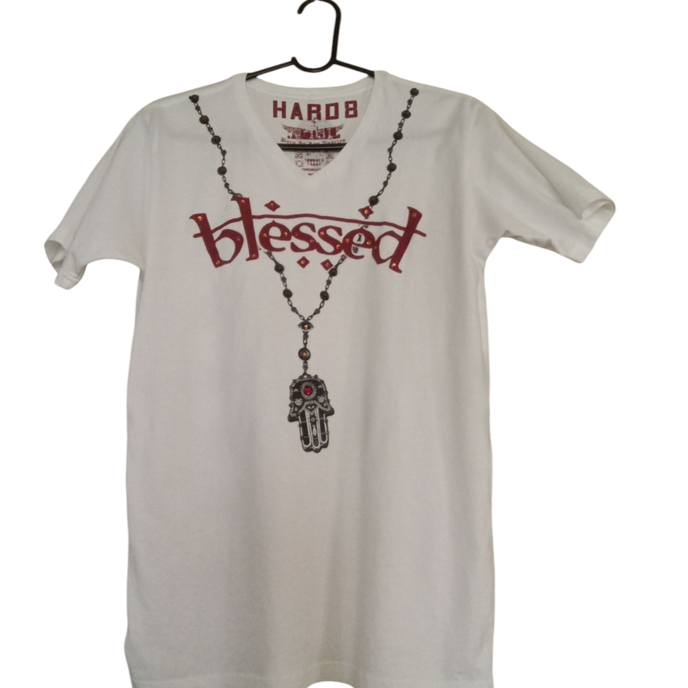 Vintage Hard8 Blessed Religious Short Sleeve Tee With Beaded Rosary